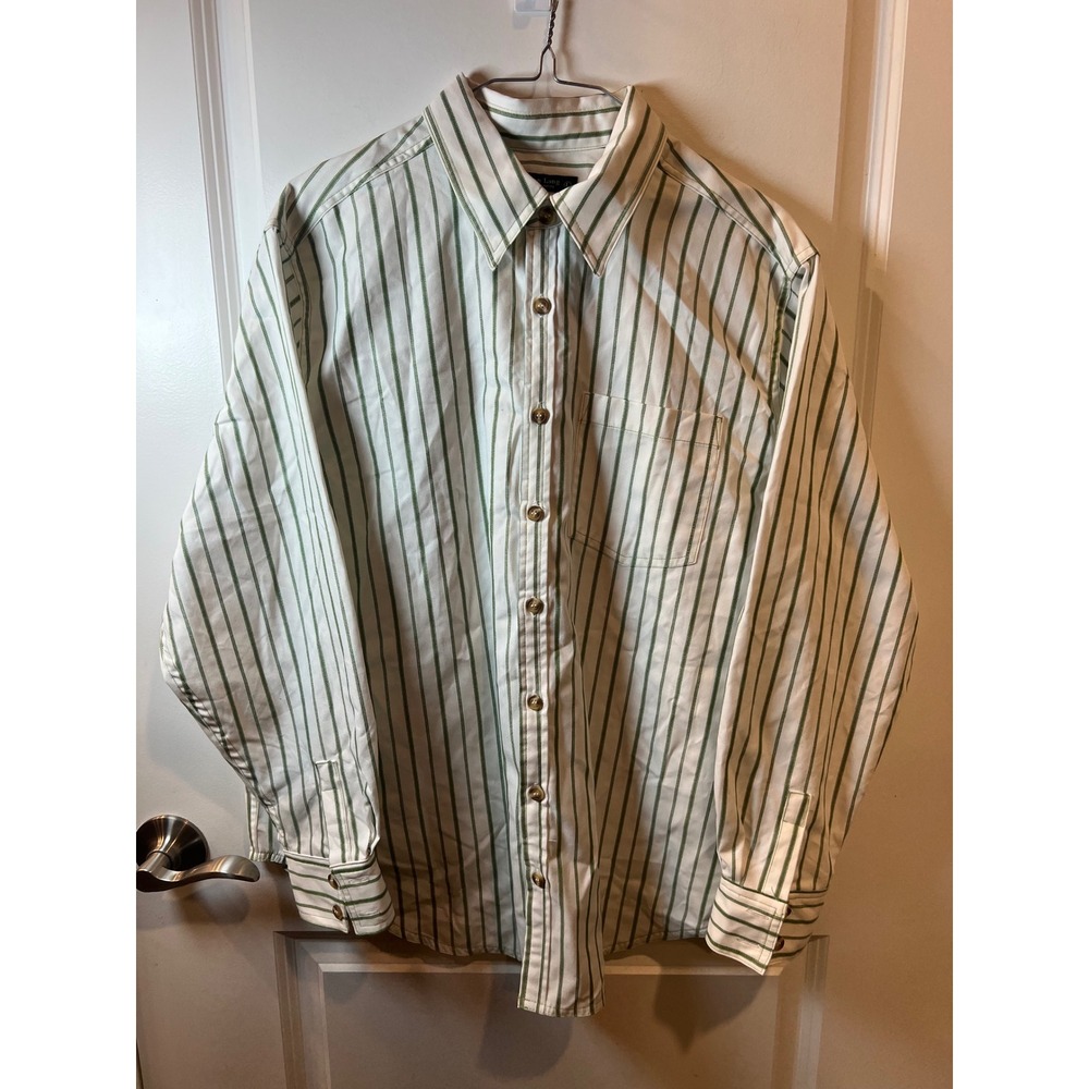 Emerson Lang Womens Button Down Striped White Green Size L